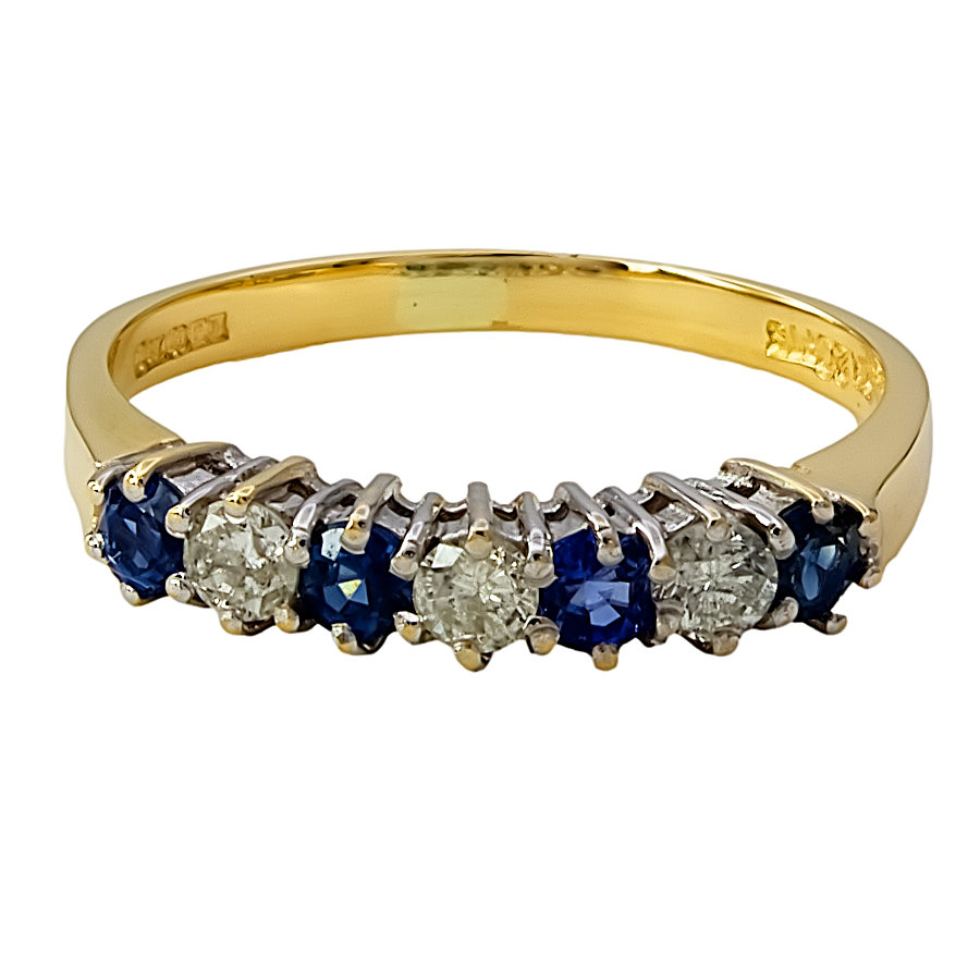 18ct gold Sapphire/Diamond half eternity Ring size O